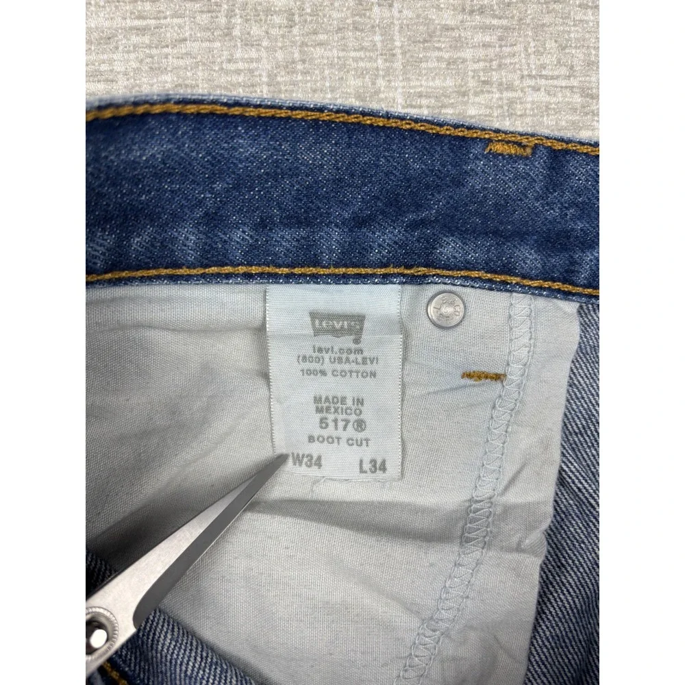 Vintage Levis 517 Bootcut Mens 34x34 Blue Distressed Denim Jeans